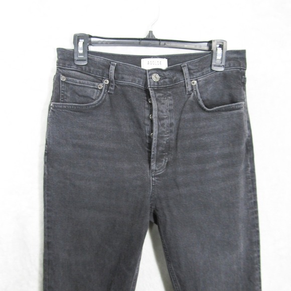 AGOLDE Riley Crop Jeans Black Wash Denim High Rise Button Fly Womens Size 29 - Picture 10 of 15